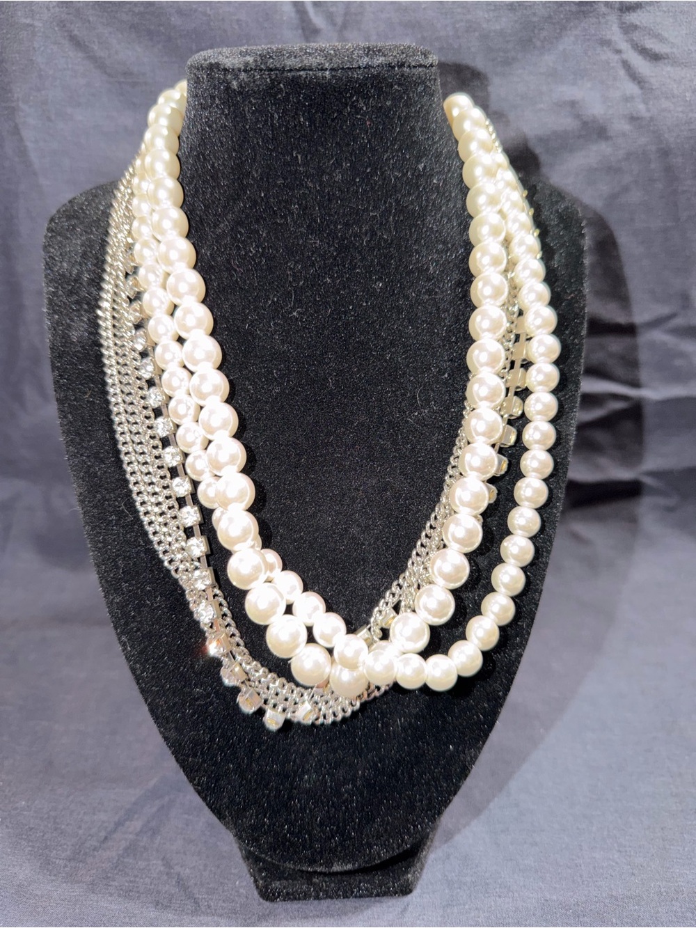 Elegant Ivory Pearl Multi-Strand Necklace with Silver Chains